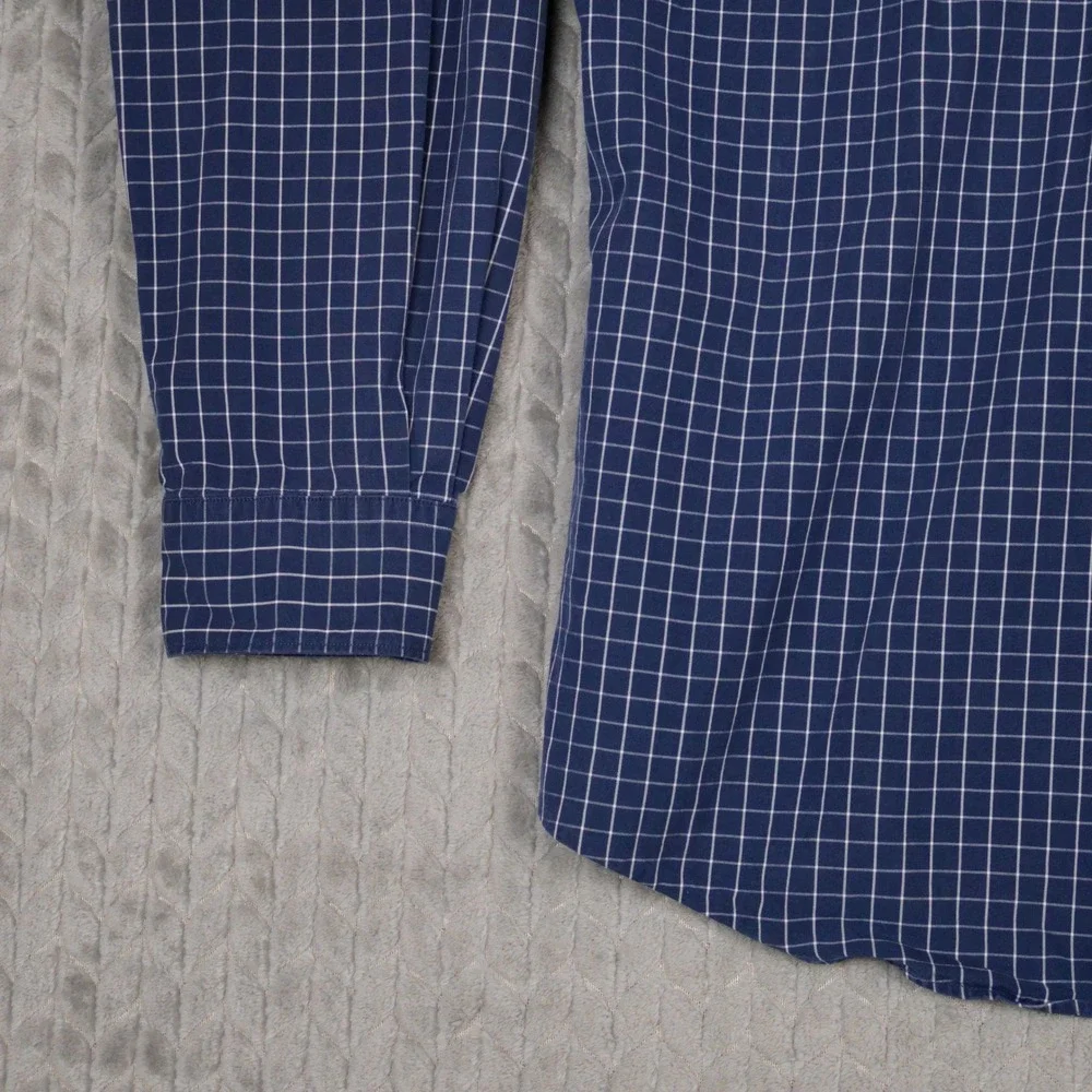 Polo Golf Ralph Lauren Shirt Mens L Blue Windowpane Check Westerton Cotton L/S